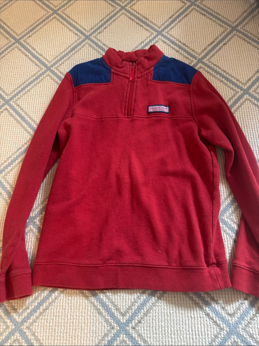 EUC Vineyard Vines Red Pullover with Navy Corduroy Trim Sz 16